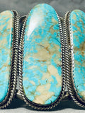 Signed Monstrous Vintage Native American Navajo Turquoise Sterling Silver Bracelet-Nativo Arts
