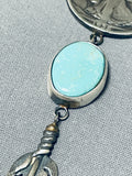 Signed Native American Navajo Turquoise Sterling Silver Coin Feather Pendant-Nativo Arts