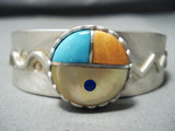Signed Native American Zuni Turquoise Spiny Oyster Lapis Sterling Silver Sunface Bracelet-Nativo Arts