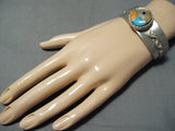 Signed Native American Zuni Turquoise Spiny Oyster Lapis Sterling Silver Sunface Bracelet-Nativo Arts