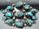 Signed Rare Chunky Turquoise Native American Zuni Vintage Sterling Silver Bracelet-Nativo Arts