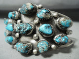 Signed Rare Chunky Turquoise Native American Zuni Vintage Sterling Silver Bracelet-Nativo Arts