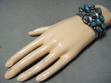 Signed Rare Chunky Turquoise Native American Zuni Vintage Sterling Silver Bracelet-Nativo Arts