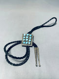 Signed Sam Smith Amazing Vintage Native American Navajo Kingman Turquoise Sterling Silver Bolo-Nativo Arts