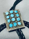 Signed Sam Smith Amazing Vintage Native American Navajo Kingman Turquoise Sterling Silver Bolo-Nativo Arts