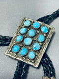 Signed Sam Smith Amazing Vintage Native American Navajo Kingman Turquoise Sterling Silver Bolo-Nativo Arts