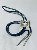 Signed Sam Smith Amazing Vintage Native American Navajo Kingman Turquoise Sterling Silver Bolo-Nativo Arts
