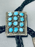 Signed Sam Smith Amazing Vintage Native American Navajo Kingman Turquoise Sterling Silver Bolo-Nativo Arts