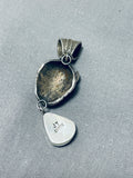 Signed San Felipe Old Kingman Turquoise Sterling Silver Buffalo Pendant-Nativo Arts