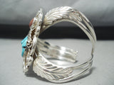Signed Swirling Silver Works Vintage Native American Navajo Turquoise Leaf Bracelet-Nativo Arts