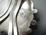 Signed Swirling Silver Works Vintage Native American Navajo Turquoise Leaf Bracelet-Nativo Arts
