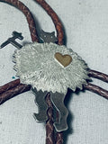 Signed Tremendous Vintage Native American Navajo Sterling Silver & 14k Gold Bolo-Nativo Arts
