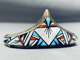 Signed Unique Shape Vintage Native American Navajo Turquoise Inlay Sterling Silver Bracelet-Nativo Arts