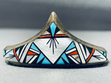 Signed Unique Shape Vintage Native American Navajo Turquoise Inlay Sterling Silver Bracelet-Nativo Arts
