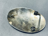 Signed Vintage Native American Navajo Blue Gem Turquoise Sterling Silver Buckle-Nativo Arts