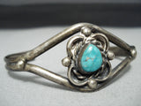 Signed Vintage Native American Navajo Carico Lake Turquoise Sterling Silver Bracelet Old-Nativo Arts