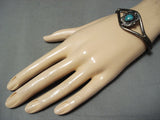 Signed Vintage Native American Navajo Carico Lake Turquoise Sterling Silver Bracelet Old-Nativo Arts