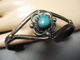 Signed Vintage Native American Navajo Carico Lake Turquoise Sterling Silver Bracelet Old-Nativo Arts