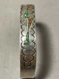 Signed Vintage Native American Navajo Cerrillos Turquoise Coral Sterling Silver Bracelet-Nativo Arts