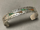 Signed Vintage Native American Navajo Cerrillos Turquoise Coral Sterling Silver Bracelet-Nativo Arts