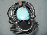 Signed Vintage Native American Navajo Kingman Turquoise Sterling Silver Bracelet-Nativo Arts