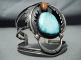Signed Vintage Native American Navajo Kingman Turquoise Sterling Silver Bracelet-Nativo Arts