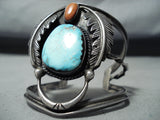 Signed Vintage Native American Navajo Kingman Turquoise Sterling Silver Bracelet-Nativo Arts