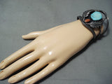 Signed Vintage Native American Navajo Kingman Turquoise Sterling Silver Bracelet-Nativo Arts