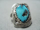 Signed Vintage Native American Navajo Kingman Turquoise Sterling Silver Ring Old-Nativo Arts