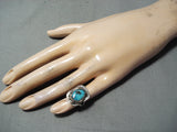 Signed Vintage Native American Navajo Kingman Turquoise Sterling Silver Ring Old-Nativo Arts