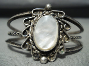 Signed Vintage Native American Navajo Pearl Sterling Silver Swirl Bracelet Old-Nativo Arts