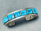 Signed Vintage Native American Navajo Sleeping Beauty Turquoise Sterling Silver Bracelet-Nativo Arts