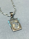 Signed Vintage Native American Navajo Turquoise Sterling Silver Kokopelli Necklace-Nativo Arts