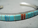 Signed Vintage Native American Navajo Washburn Turquoise Coral Sterling Silver Bracelet-Nativo Arts