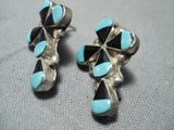 Signed Vintage Native American Zuni Turquoise Sterling Silver Cross Earrings Old-Nativo Arts