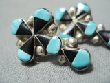 Signed Vintage Native American Zuni Turquoise Sterling Silver Cross Earrings Old-Nativo Arts