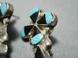 Signed Vintage Native American Zuni Turquoise Sterling Silver Cross Earrings Old-Nativo Arts