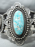 Signed Wallace Vintage Native American Zuni 3 Kingman Turquoise Sterling Silver Bracelet-Nativo Arts