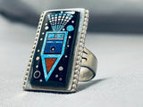 Significantly Intricate Vintage Native American Navajo Turquoise Sterling Silver Ring-Nativo Arts
