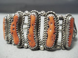 Slender Chunky Coral Rare Vintage Native American Navajo Sterling Silver Bracelet Old-Nativo Arts