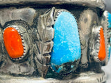 Small Wrist Very Rare Wide Vintage Native American Navajo Turquoise Sterling Silver Bracelet-Nativo Arts