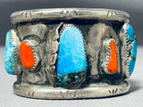 Small Wrist Very Rare Wide Vintage Native American Navajo Turquoise Sterling Silver Bracelet-Nativo Arts