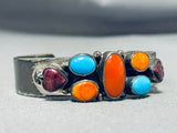 Small Wrist Vintage Native American Navajo Turquoise Sterling Silver Spiny Oyster Bracelet-Nativo Arts