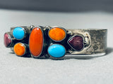 Small Wrist Vintage Native American Navajo Turquoise Sterling Silver Spiny Oyster Bracelet-Nativo Arts