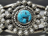 So Detailed!! Vintage Native American Navajo Turquoise Sterling Silver Repoussed Bracelet-Nativo Arts