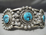 So Detailed!! Vintage Native American Navajo Turquoise Sterling Silver Repoussed Bracelet-Nativo Arts