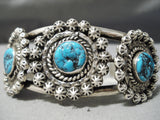 So Detailed!! Vintage Native American Navajo Turquoise Sterling Silver Repoussed Bracelet-Nativo Arts