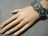 So Detailed!! Vintage Native American Navajo Turquoise Sterling Silver Repoussed Bracelet-Nativo Arts