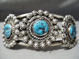 So Detailed!! Vintage Native American Navajo Turquoise Sterling Silver Repoussed Bracelet-Nativo Arts
