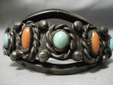 So Heavy Ealy Vintage Native American Navajo Turquoise Coral Sterling Silver Bracelet Old-Nativo Arts